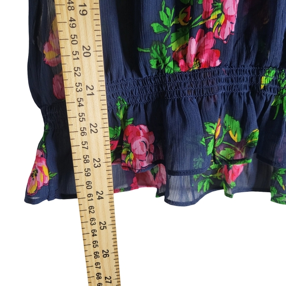 Floral Ruffle Navy Blouse - Picture 9 of 10